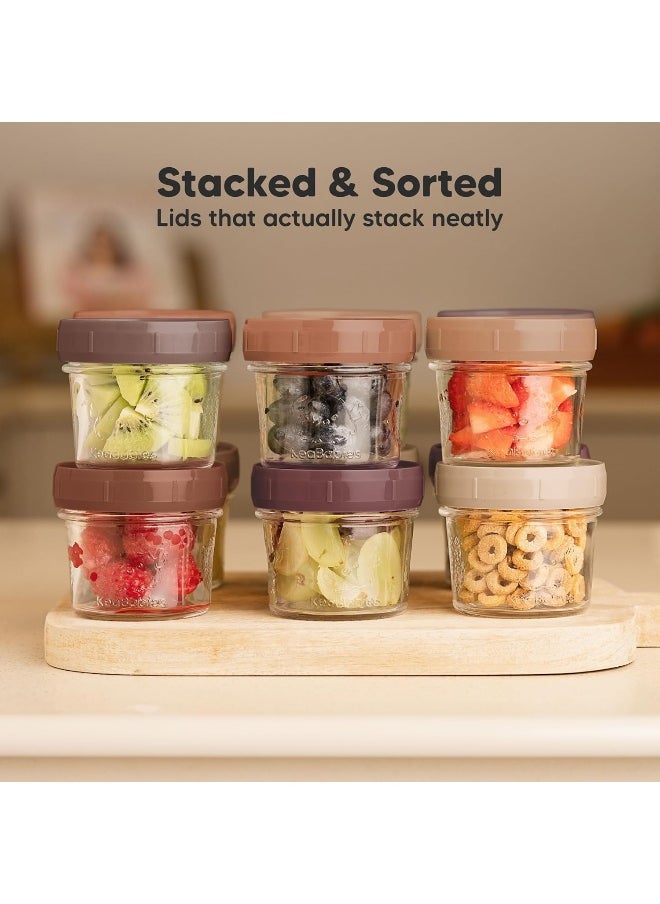 KeaBabies 6-Pack Glass Baby Food Containers - 4 oz Leak-Proof, Microwavable, Glass Baby Food Jars - Baby Food Storage Containers - Baby Bullet Jars with Lids, Freezer Safe (Terracotta)