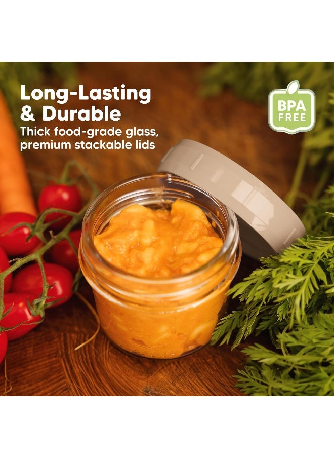 KeaBabies 6-Pack Glass Baby Food Containers - 4 oz Leak-Proof, Microwavable, Glass Baby Food Jars - Baby Food Storage Containers - Baby Bullet Jars with Lids, Freezer Safe (Terracotta)