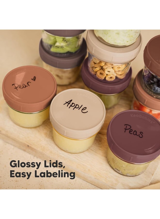 KeaBabies 6-Pack Glass Baby Food Containers - 4 oz Leak-Proof, Microwavable, Glass Baby Food Jars - Baby Food Storage Containers - Baby Bullet Jars with Lids, Freezer Safe (Terracotta)