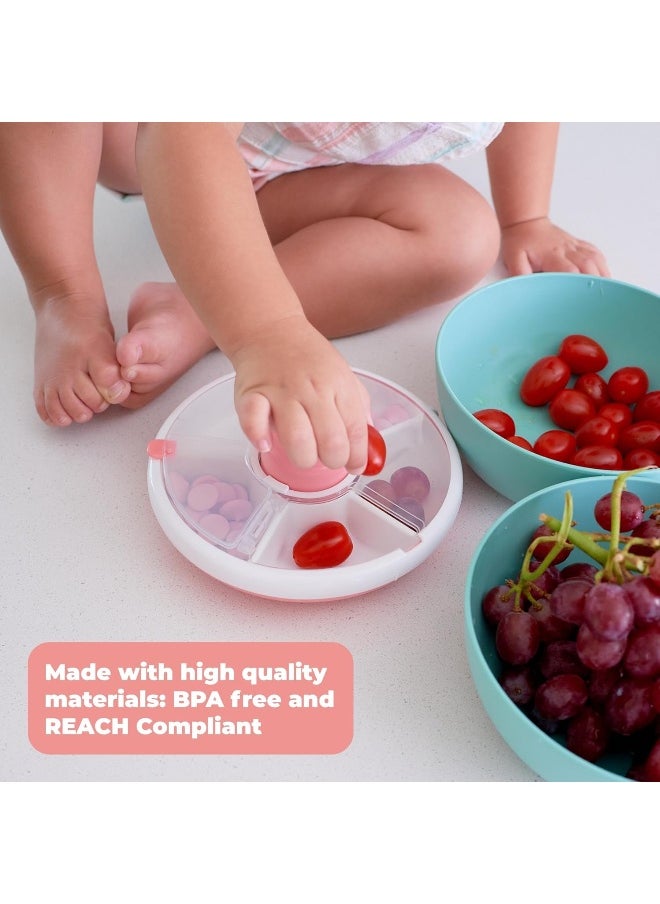 GoBe Kids Snack Spinner Bundle with Hand Strap and Sticker Sheet - Reusable Snack Container with 5 Compartment Dispenser and Lid BPA and PVC Free Dishwasher Safe No Spill, Taro Purple
