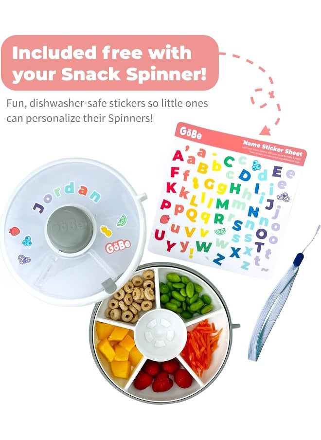 GoBe Kids Snack Spinner Bundle with Hand Strap and Sticker Sheet - Reusable Snack Container with 5 Compartment Dispenser and Lid BPA and PVC Free Dishwasher Safe No Spill, Taro Purple