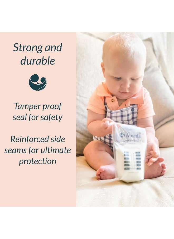 Ameda Pump'N Protect Breastmilk Storage Bag 6oz, 50pc, Baby Essentials, Breastfeeding Supplies, Resealable Breast Milk Storage Bags for Refrigerator or Freezer, BPA Free