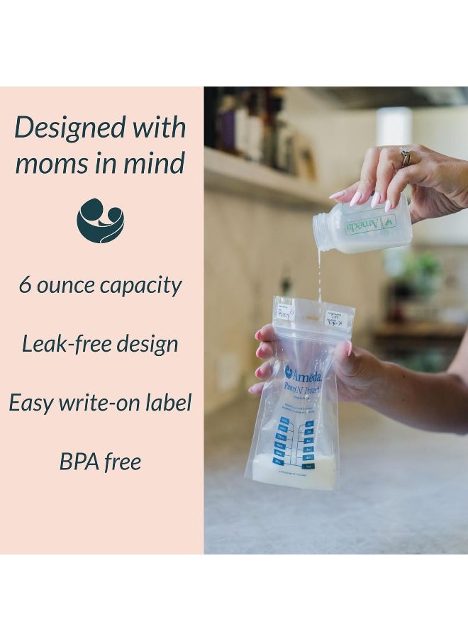 Ameda Pump'N Protect Breastmilk Storage Bag 6oz, 50pc, Baby Essentials, Breastfeeding Supplies, Resealable Breast Milk Storage Bags for Refrigerator or Freezer, BPA Free