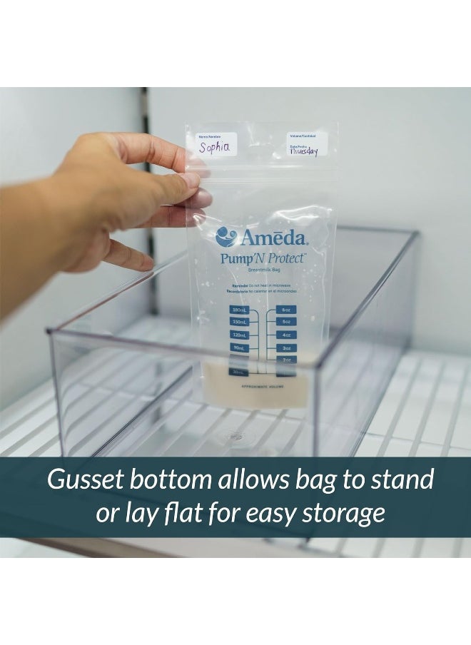 Ameda Pump'N Protect Breastmilk Storage Bag 6oz, 50pc, Baby Essentials, Breastfeeding Supplies, Resealable Breast Milk Storage Bags for Refrigerator or Freezer, BPA Free