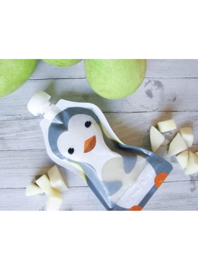 Squooshi Reusable Baby Food Pouches (6 Pack) Easy to Fill Freezer & Dishwasher Safe Squeezable Pouches with Cute Animal Designs for Babies and Kids, Small - 3.4 Oz Pouches