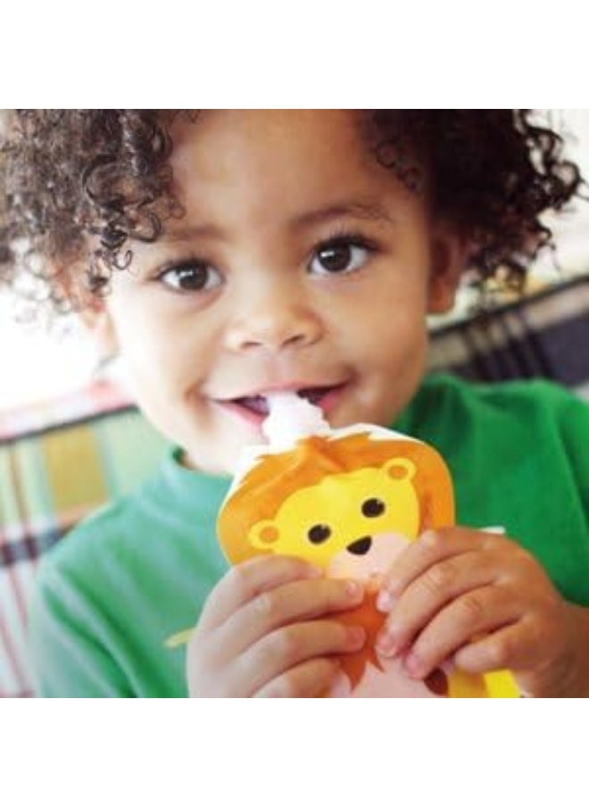 Squooshi Reusable Baby Food Pouches (6 Pack) Easy to Fill Freezer & Dishwasher Safe Squeezable Pouches with Cute Animal Designs for Babies and Kids, Small - 3.4 Oz Pouches