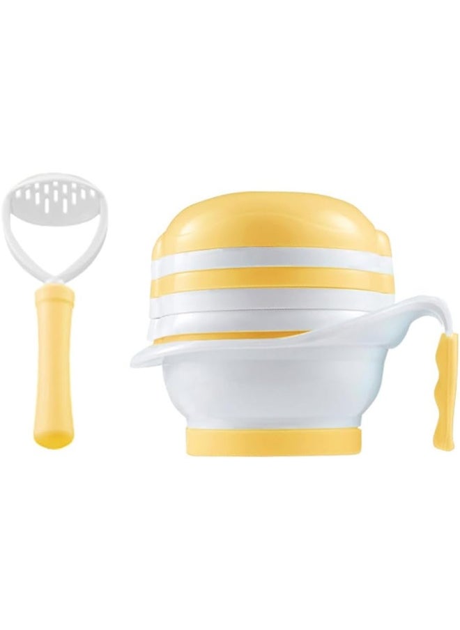 Matyz Versatile Baby Food Maker Set - Toddler Food Mills with Mash Bowl, Hand Masher, Citrus Juicer, Grater - Making Homemade Baby Food - Fruits and Vegetables Masher - No BPA (Yellow)