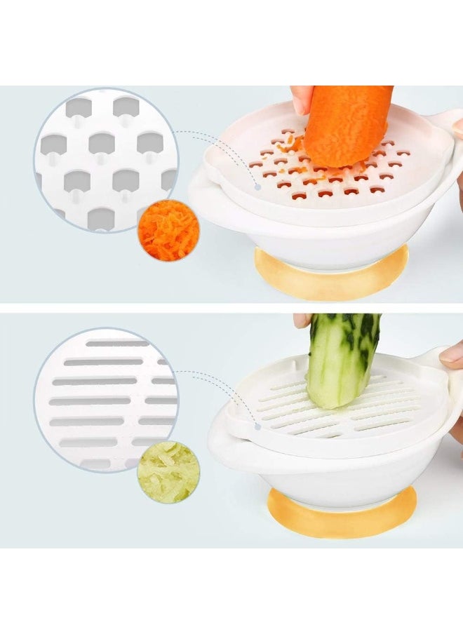 Matyz Versatile Baby Food Maker Set - Toddler Food Mills with Mash Bowl, Hand Masher, Citrus Juicer, Grater - Making Homemade Baby Food - Fruits and Vegetables Masher - No BPA (Yellow)