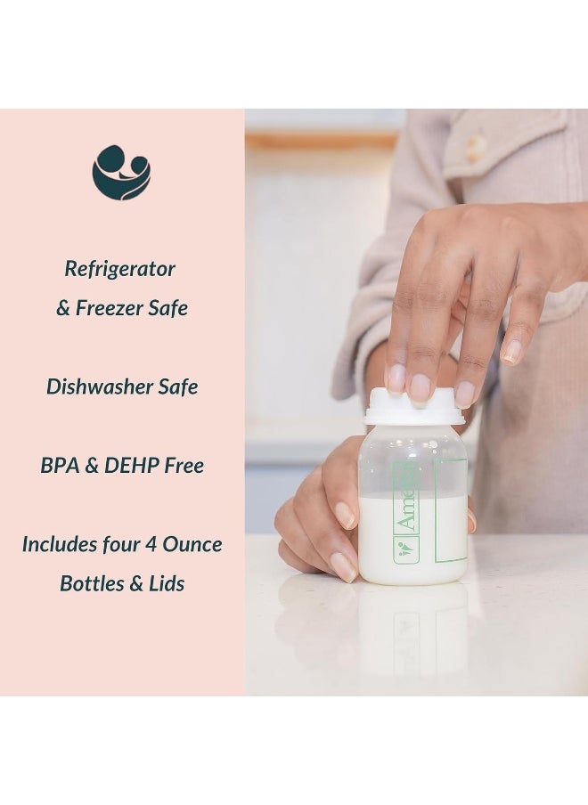 Ameda Breastmilk Storage Bottles with Lock-Tight Cap, 4.4 Ounce Milk Storage Containers (4 Count)