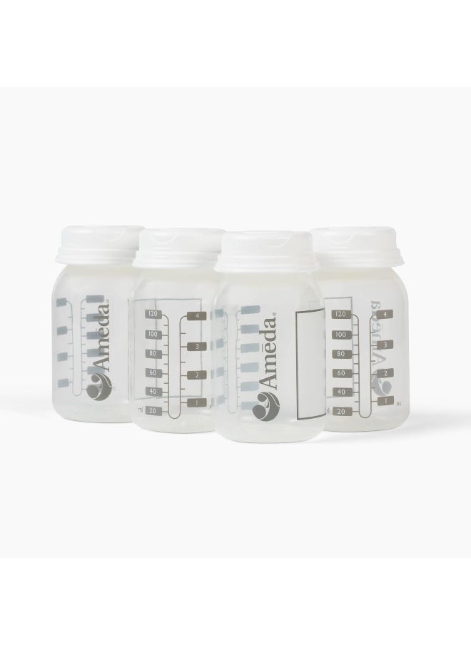 Ameda Breastmilk Storage Bottles with Lock-Tight Cap, 4.4 Ounce Milk Storage Containers (4 Count)