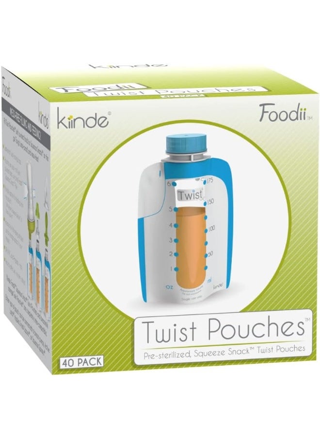 Kiinde Foodii Baby Food and Formula Storage, Disposable Squeeze Pouches (40 Pack)