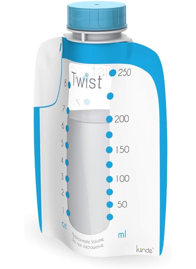 Kiinde Twist Pouch Direct-Pump Direct-Feed Twist Cap Breast Milk Storage Bag for Pumping, Freezing, Heating and Feeding, Pre-Sterilized, Breast Feeding Essentials, 8 Ounce, Pack of 40