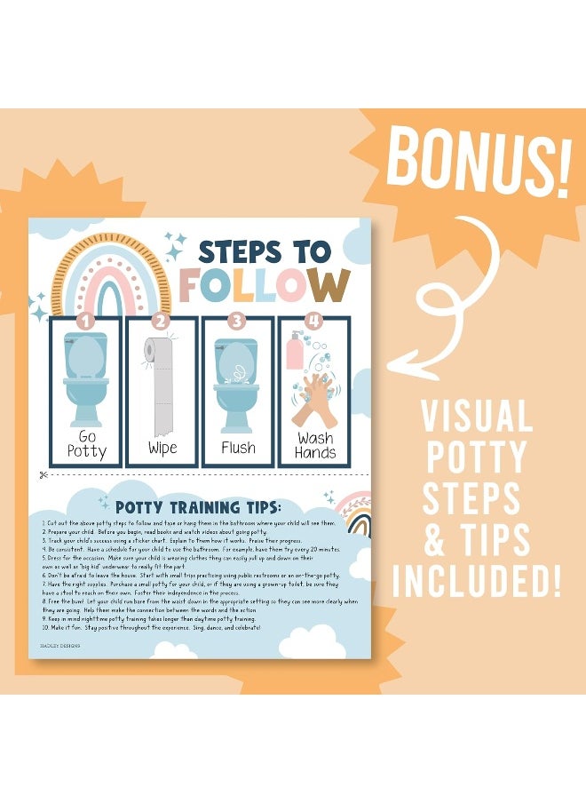 Boho Potty Training Chart for Toddler Girls - Potty Training Sticker Chart for Girls Potty, Potty Chart for Girls with Stickers, Sticker Chart for Kids Potty Training Reward Chart, Kids Reward Chart