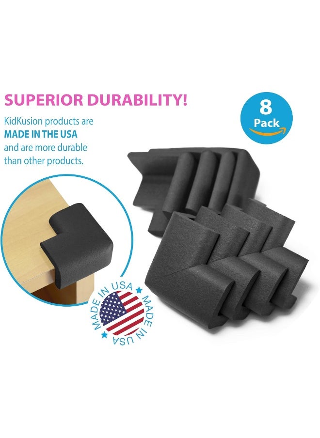 Kidkusion Corner Cushions, Black - 8 Pack | Foam Safety; Table Protector; Furniture Safety; Edge Guard