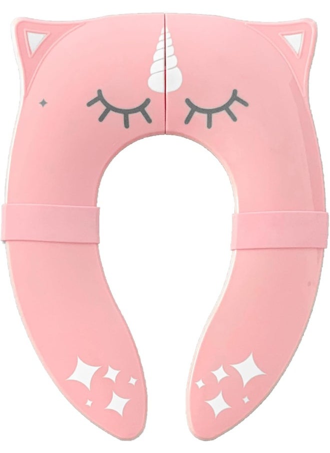 Hippypotamus Travel Potty Seat for Toddler - Pink Unicorn - Folding Potty Training Seat - Portable Toilet Seat Cover for Baby & Kids