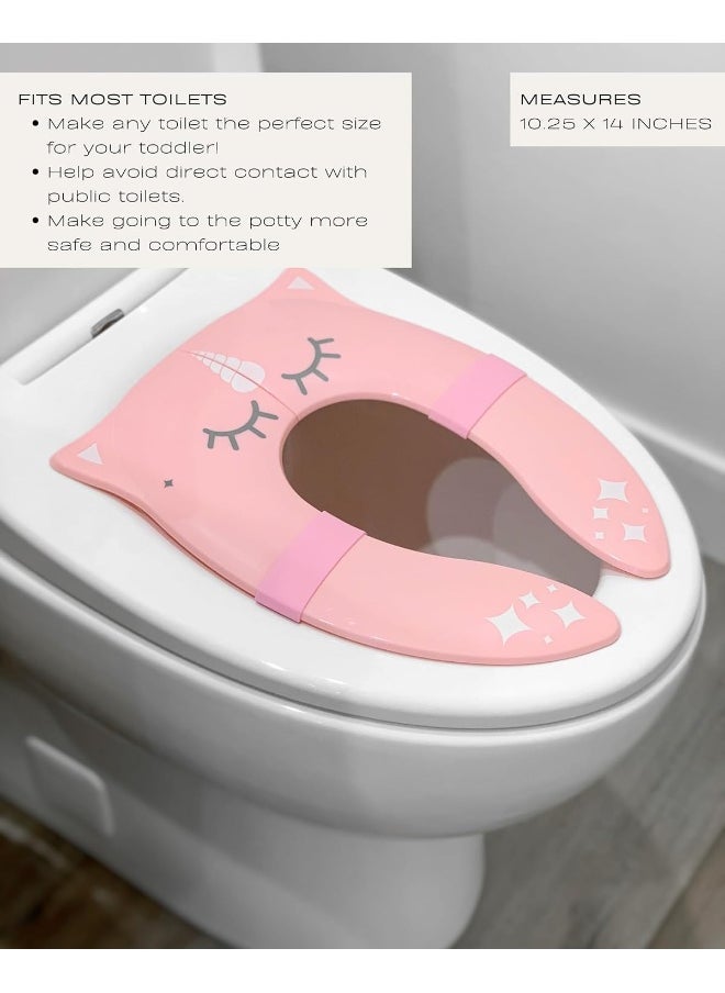 Hippypotamus Travel Potty Seat for Toddler - Pink Unicorn - Folding Potty Training Seat - Portable Toilet Seat Cover for Baby & Kids