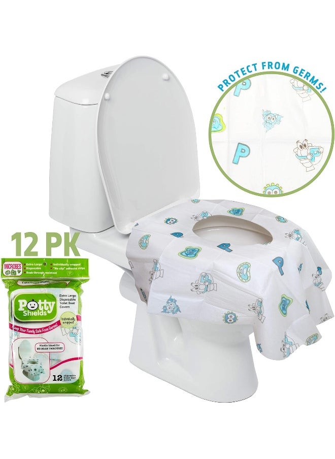 Toilet Seat Covers Disposable (12 Pack) - XL Waterproof Toilet Cover for Toddlers, Kids & Adults - Portable & Individually Wrapped for Travel, Training, Vacations, Public Restrooms
