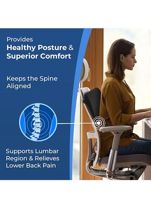 SAVYA HOME Lumbar Cushion Orthopedic Gel Infused Memory Foam Back Rest Pillow 32x32x12cm Fits to Any Chair Help in Improving Posture Two Adjustable Straps Back Rest Cushion Chair Cushion