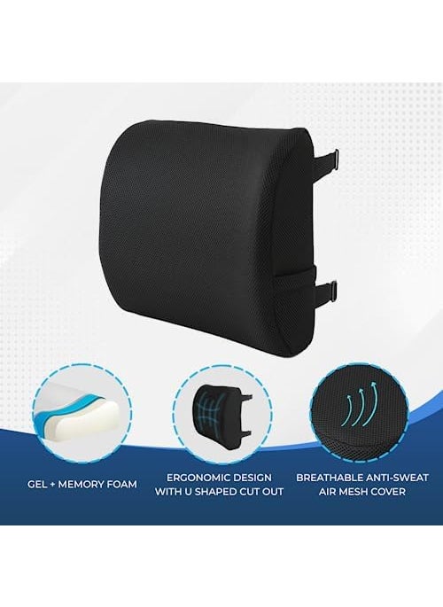 SAVYA HOME Lumbar Cushion Orthopedic Gel Infused Memory Foam Back Rest Pillow 32x32x12cm Fits to Any Chair Help in Improving Posture Two Adjustable Straps Back Rest Cushion Chair Cushion