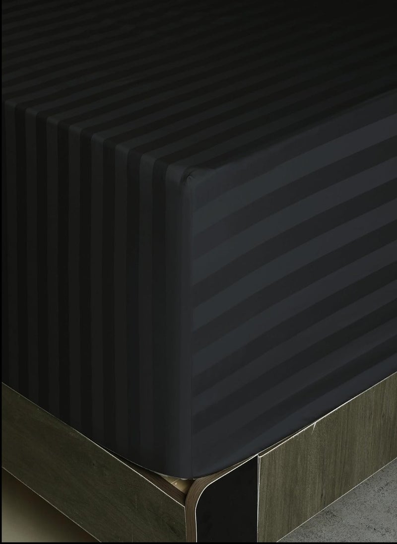 Black Striped Queen Bed Sheet Sets Cotton 3 Piece Set Deep Pocket 180x200+20cm