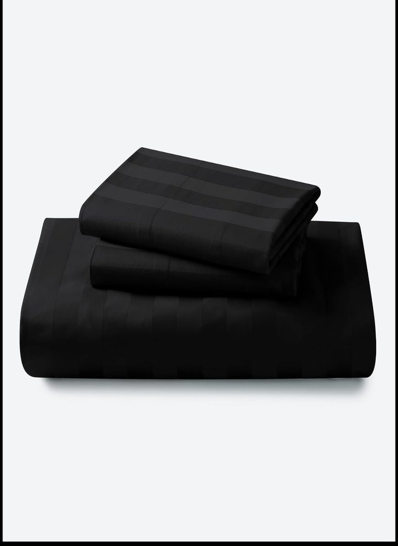 Black Striped Double Bed Sheet Sets Cotton 3 Piece Set Deep Pocket 150x200+25cm
