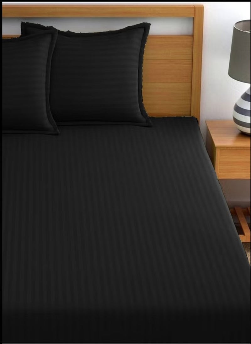 Black Striped King Bed Sheet Sets Cotton 3 Piece Set Deep Pocket 200x200+20cm
