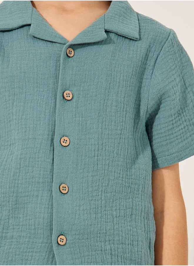 Plain Crinkled Short Sleeve Shirt and Shorts Set