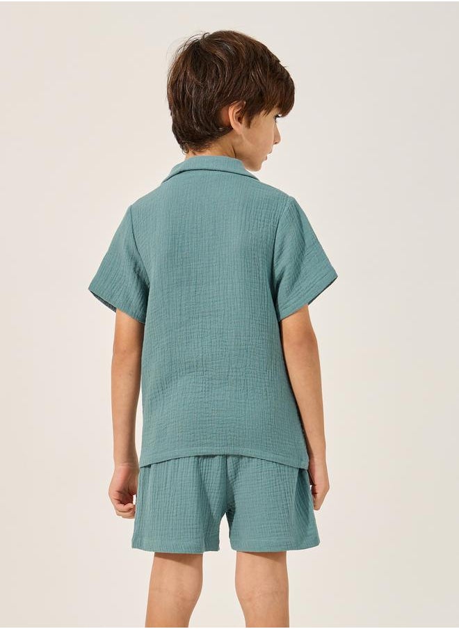 Plain Crinkled Short Sleeve Shirt and Shorts Set