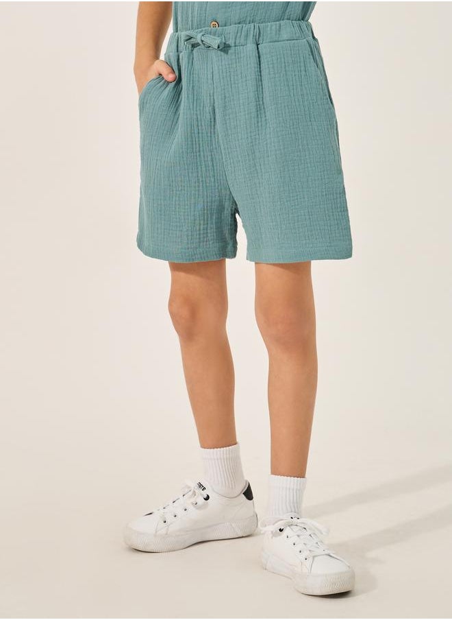 Plain Crinkled Short Sleeve Shirt and Shorts Set
