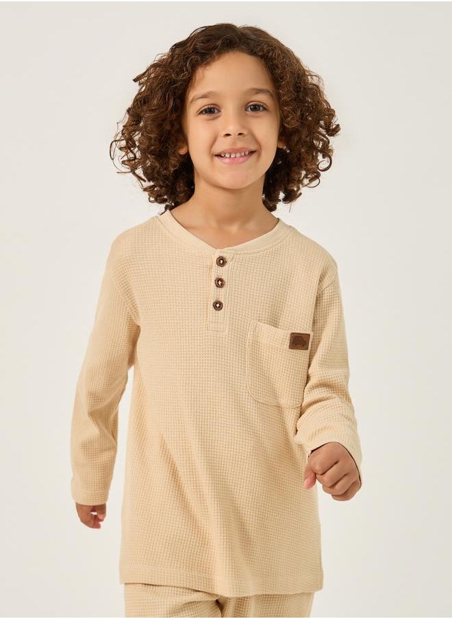 Pack of 2 - Waffle Knit Design Half-Button Front T-Shirt
