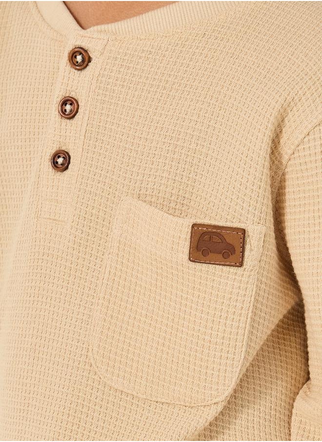 Pack of 2 - Waffle Knit Design Half-Button Front T-Shirt