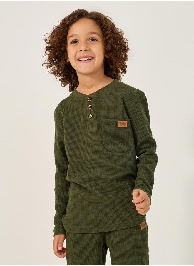 Pack of 2 - Waffle Knit Design Half-Button Front T-Shirt