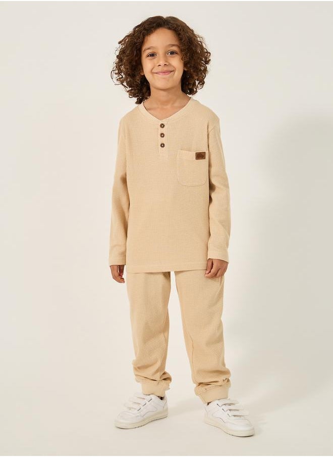 Pack of 2 - Waffle Knit Design Half-Button Front T-Shirt