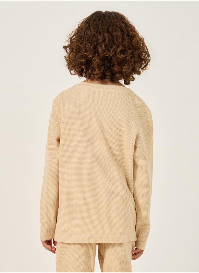 Pack of 2 - Waffle Knit Design Half-Button Front T-Shirt