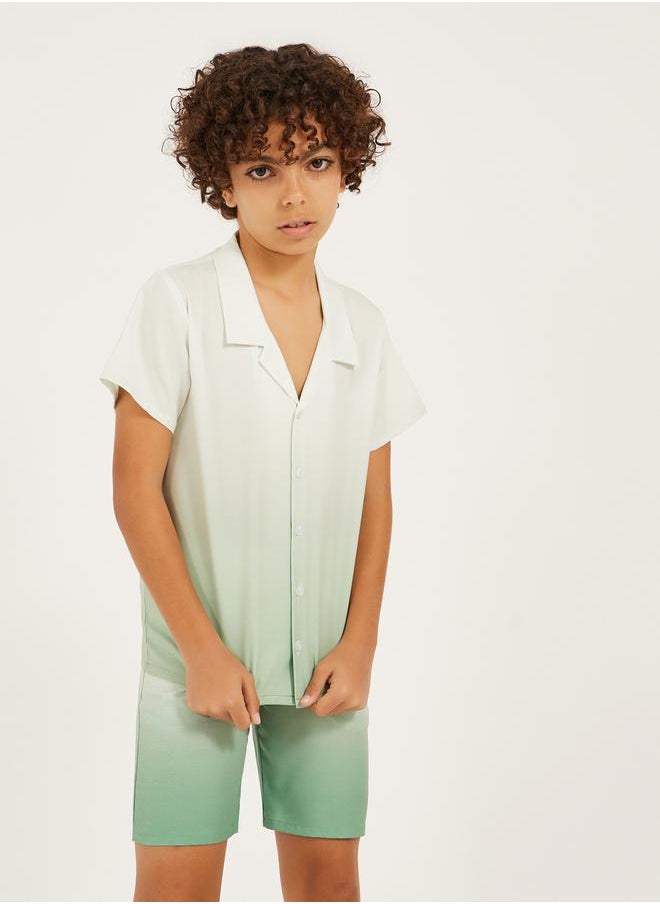 Dip Dye Printed Cotton Shirt and Shorts Set