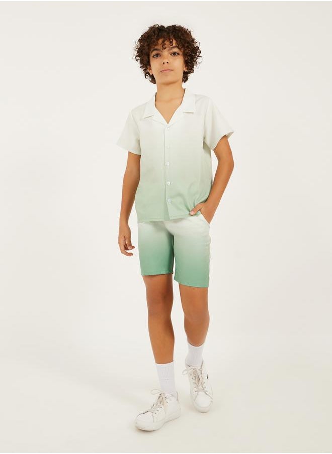 Dip Dye Printed Cotton Shirt and Shorts Set