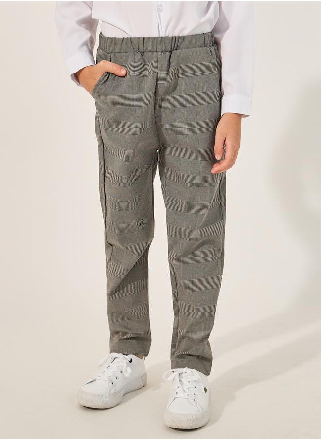 Solid Long Sleeves Shirt, Checked Waistcoat and Pants Set with Bow Tie