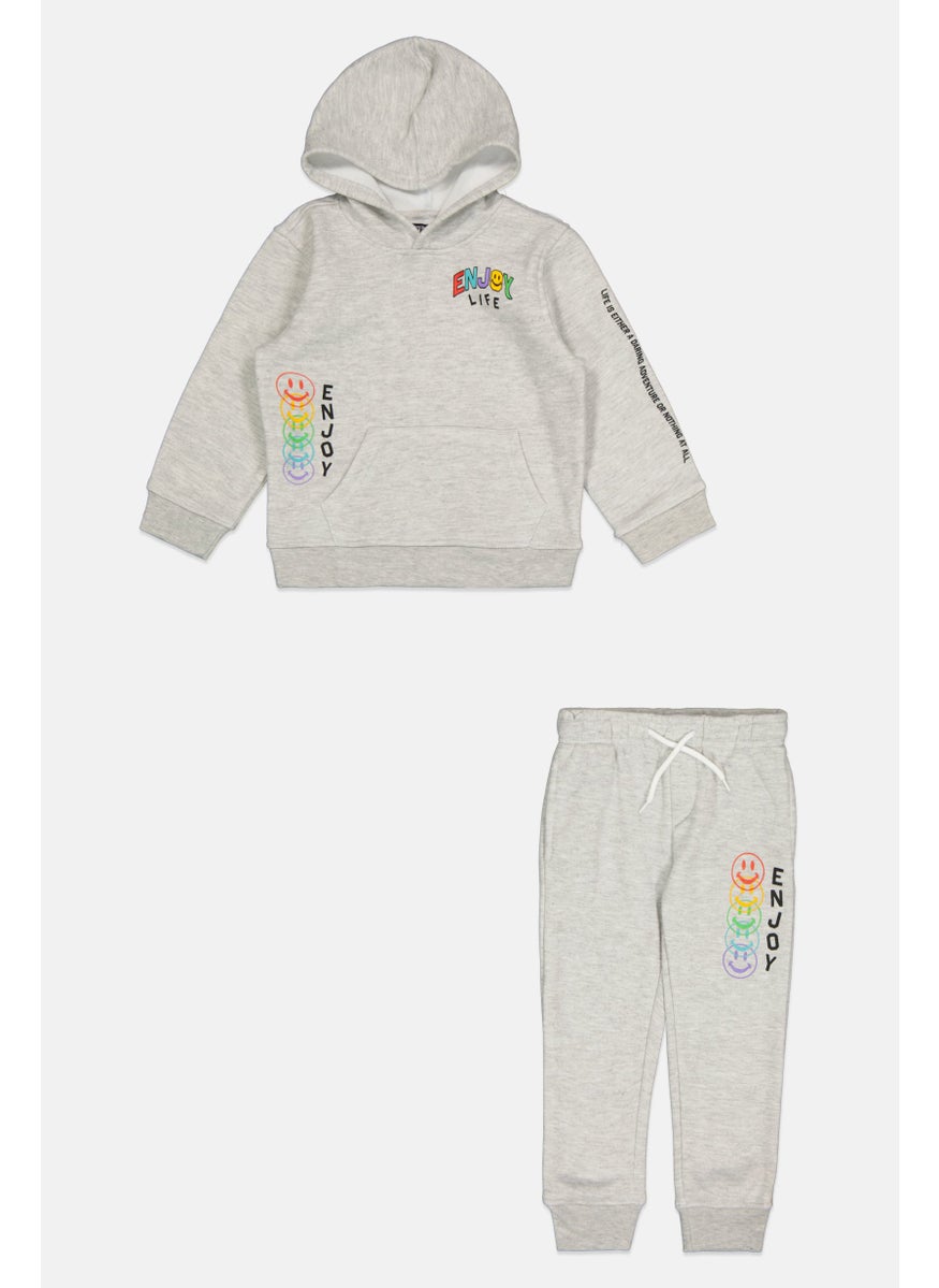 Toddlers Boy 2piece Hooded Graphic Print Long Sleeve Sweatshirt And Pant, Light Grey
