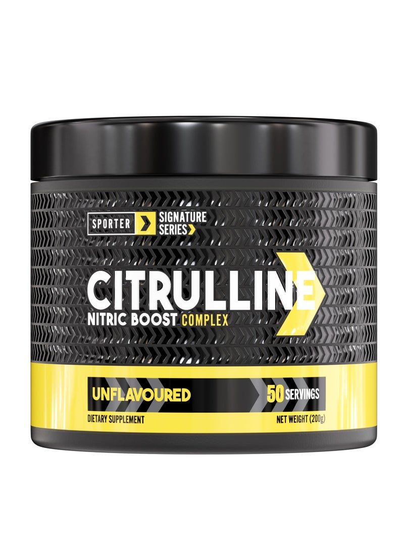 Sporter Citrulline Nitric Boost Complex – 200g | 4g Per Serving | Pure & Malate Blend | Unflavoured | Boosts Endurance & Recovery