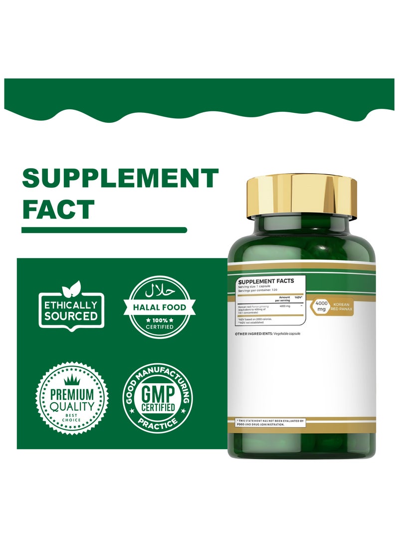 Korean Panax Ginseng Extract (4000 mg)- 120 Capsules