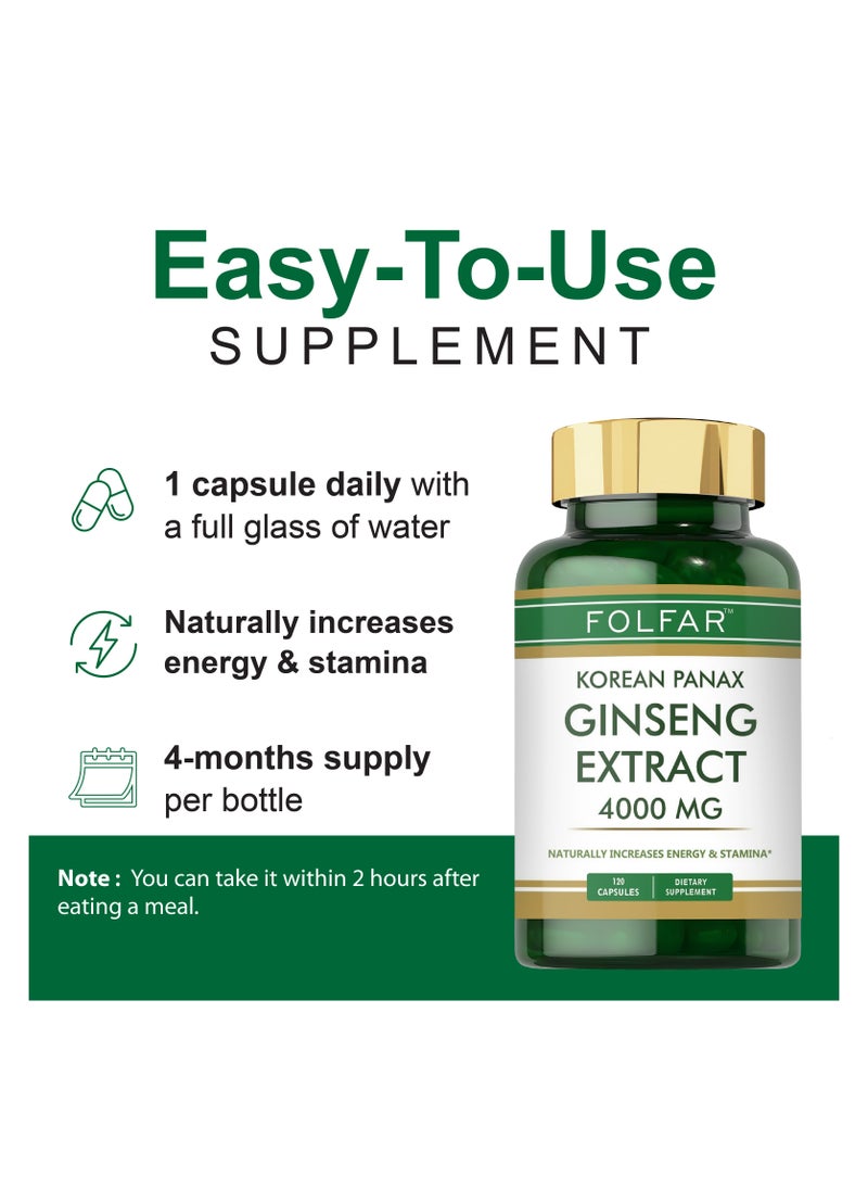 Korean Panax Ginseng Extract (4000 mg)- 120 Capsules