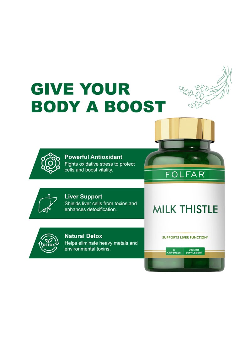 Milk Thistle 15000 mg Silymarin, Supports Liver Function - 30 Capsules