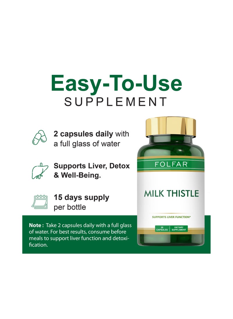 Milk Thistle 15000 mg Silymarin, Supports Liver Function - 30 Capsules