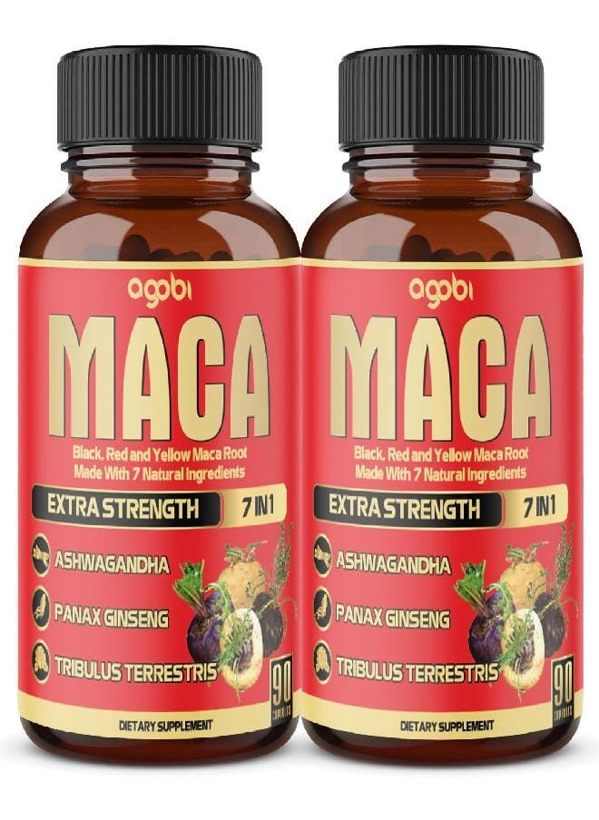 2Packs Maca Root Capsules - 7in1 Equivalent 8050mg Powder - Blended with Ashwagandha Root, Ginseng Root, Tribulus Terrestris & More - Reproductive Health & Immune Support - 180 Count 6-Month Supply