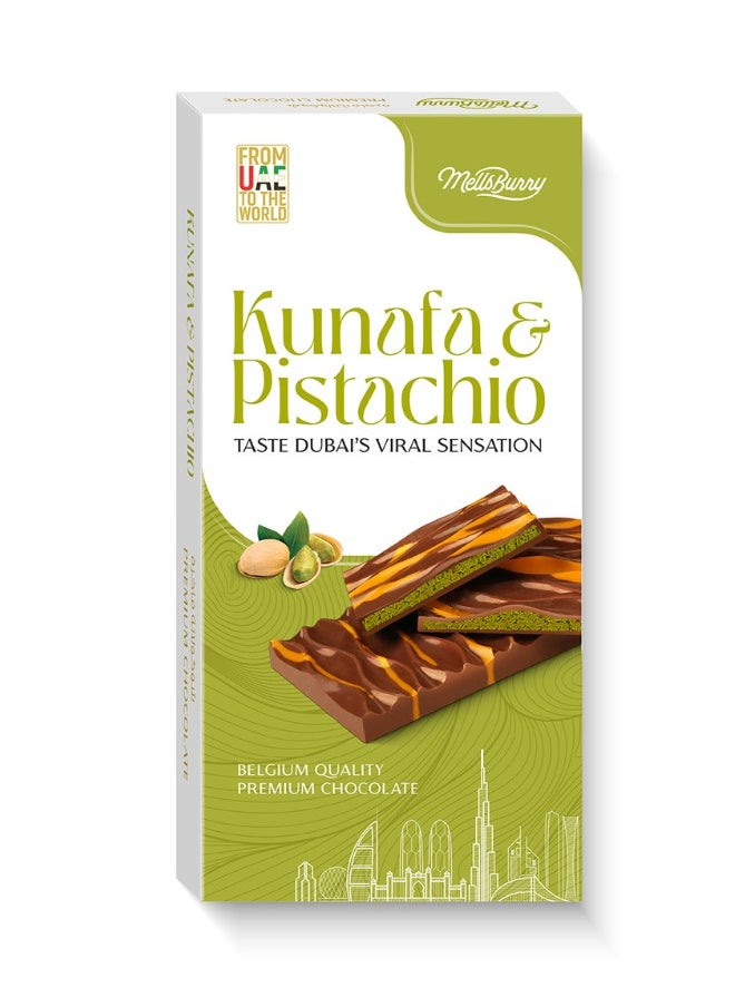 Mellsburry Viral Kunafa Pistachio Real Chocolate , Dubai Viral Chocolate, Made of Real Chocolate – 200 g