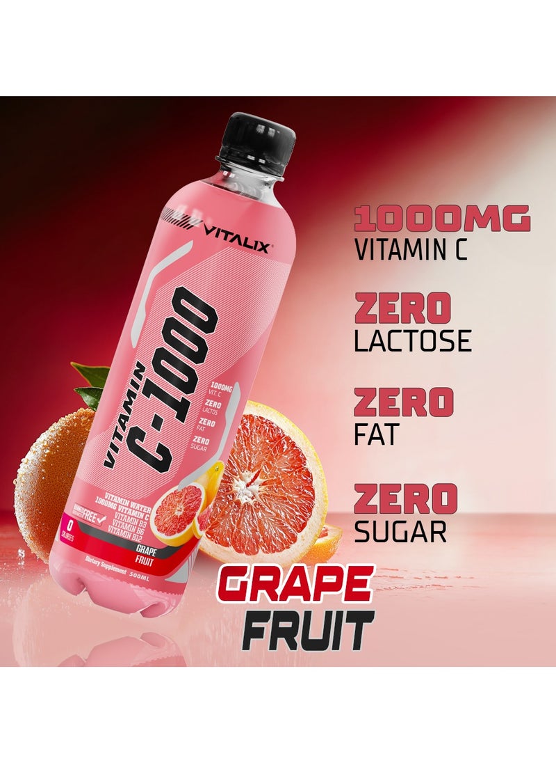 Vitamin C – 1000mg Grapefruit – High Vitamin C with 1000mg, Zero Lactose, Zero Fat, Sugar Free, Zero Calories, Enriched with B Vitamins 500ml Pack of 12
