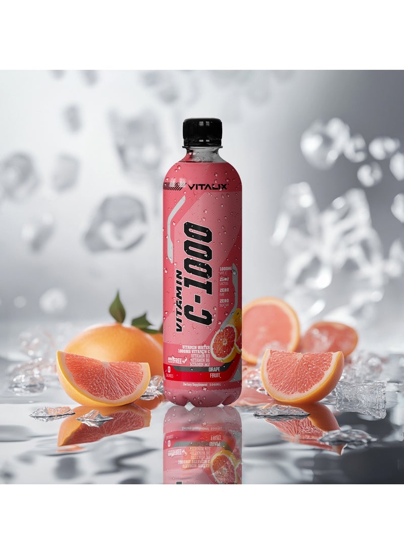 Vitamin C – 1000mg Grapefruit – High Vitamin C with 1000mg, Zero Lactose, Zero Fat, Sugar Free, Zero Calories, Enriched with B Vitamins 500ml Pack of 12