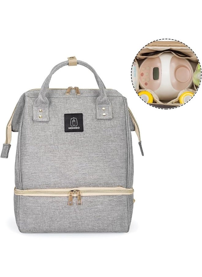 MOMIGO Breast Pump Backpack - Cooler and Moistureproof Bag Double Layer for Mother Outdoor Working Backpack with USB Charging Port, Large (Grey)