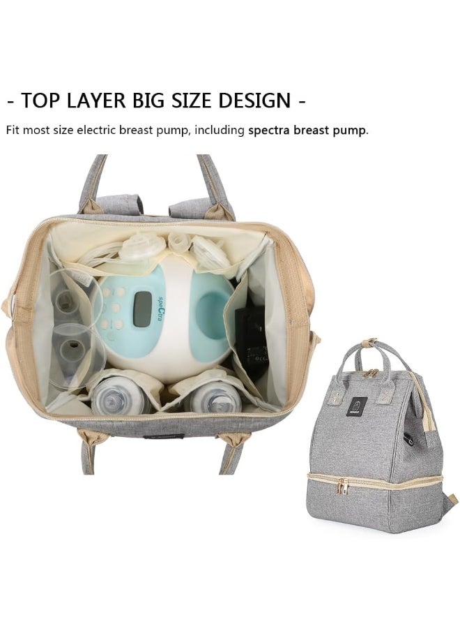 MOMIGO Breast Pump Backpack - Cooler and Moistureproof Bag Double Layer for Mother Outdoor Working Backpack with USB Charging Port, Large (Grey)