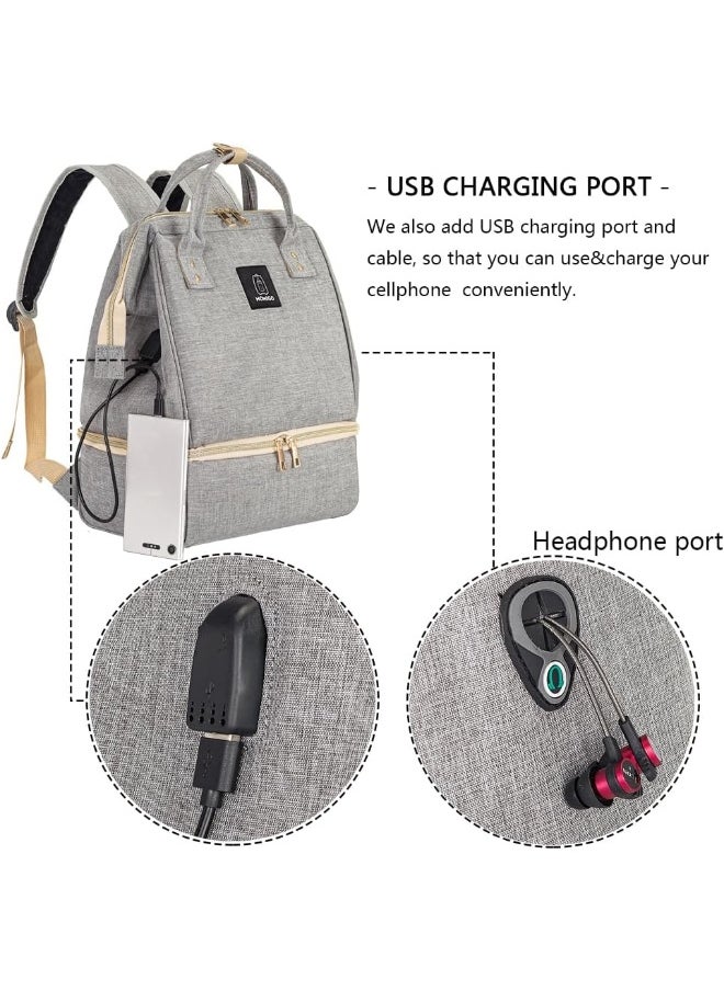 MOMIGO Breast Pump Backpack - Cooler and Moistureproof Bag Double Layer for Mother Outdoor Working Backpack with USB Charging Port, Large (Grey)